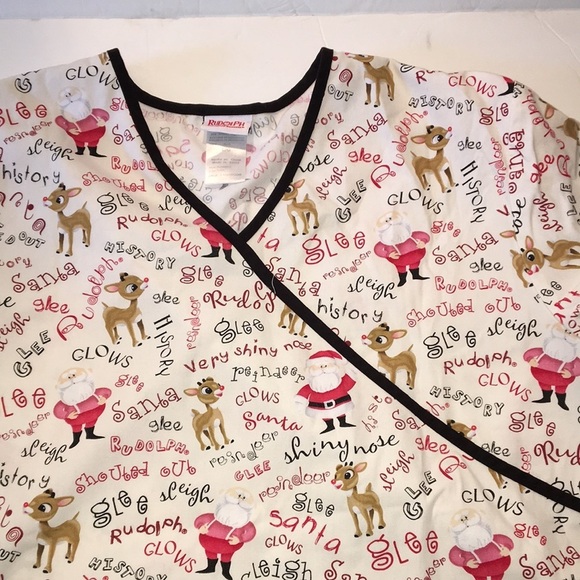 The Rudolph Co. Christmas Scrub Top with Santa and Rudolph - Picture 6 of 7